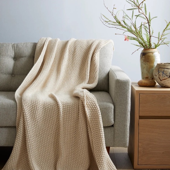 Quince Cotton Fisherman Throw Natural Beige Size 50x60